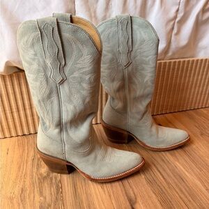 Classic Women's Suede Western Boots - Light Sage